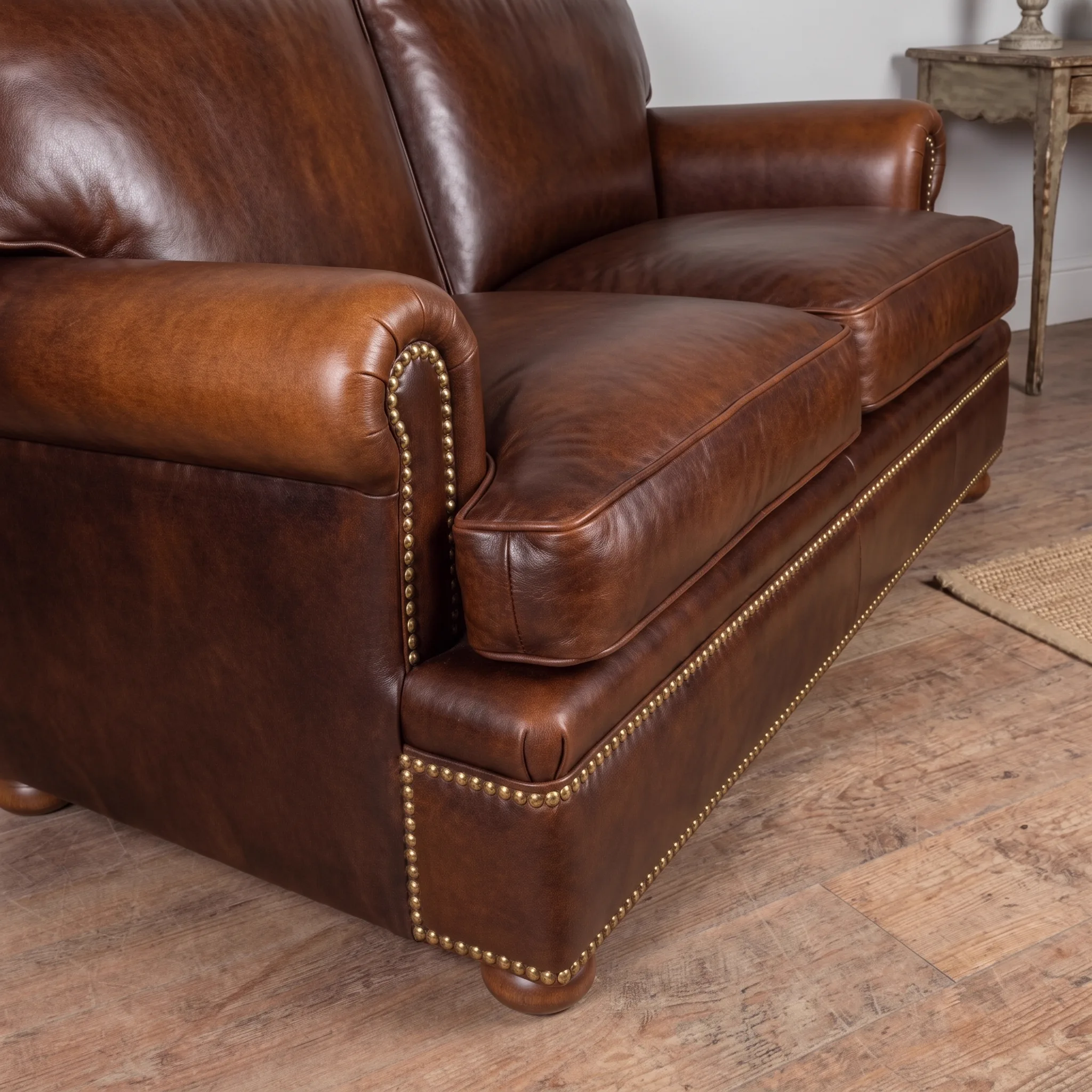 Tan leather sofa after cleaning and conditioning